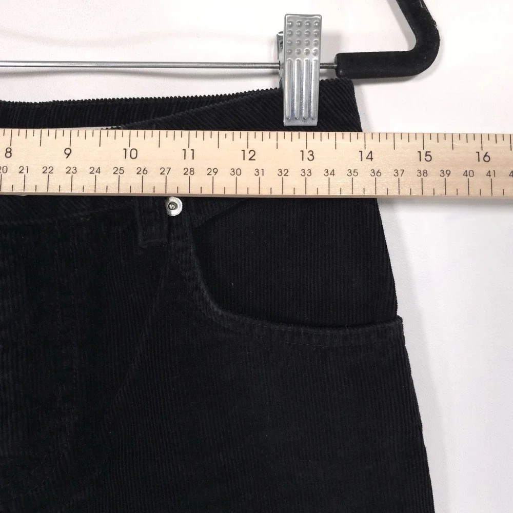 asos Black Corduroy Flare Pants 26/28 Straight Bootcut Jeans Cotton Turkey Crop - Picture 5 of 13